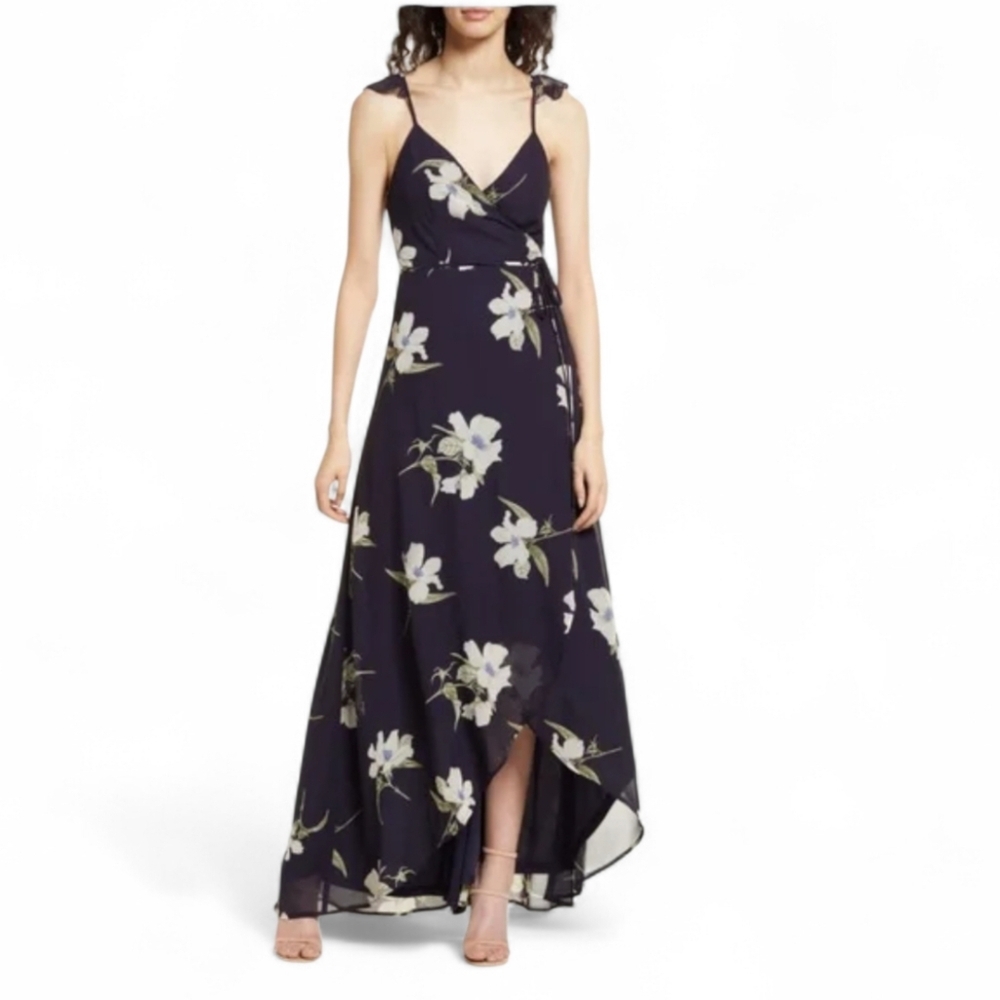 Lulus Size S All Mine Blue Floral Wrap Dress